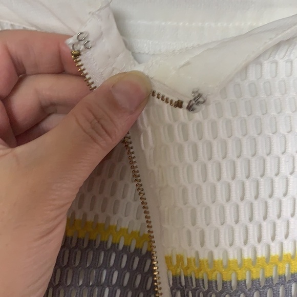 KENAR White/Grey and Yellow Striped Fish Net Type Pencil Skirt Size M - Picture 7 of 13